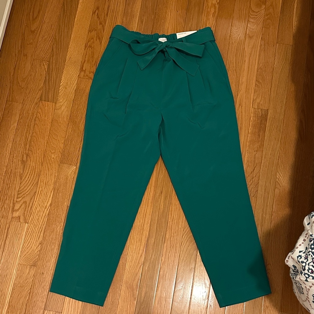 LOFT Tapered Teal Ankle Pants with Bow Detail